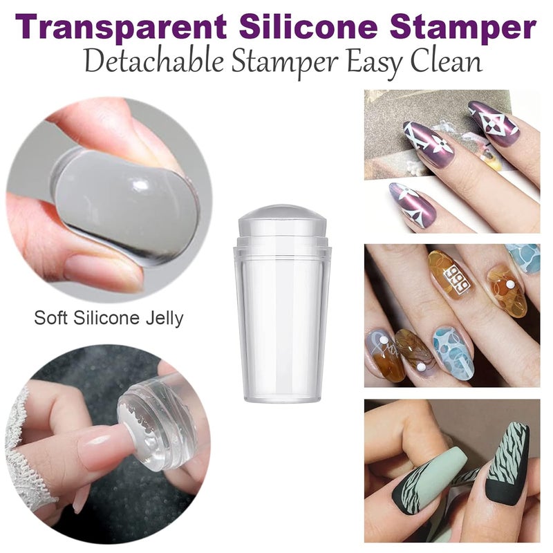 KAYZON Nail Stamper Nail Art Brushes - French Tip Nail Stamp Clear Nail Art Stamper Jelly with Scraper, 3pcs Nail Pen Brushes, Soft Silicone Stamper Printer DIY French Tip Nail Stamping (3Pcs) - Image 2